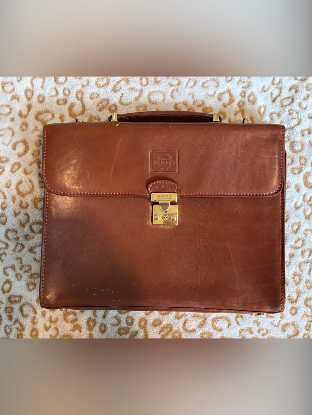 Vintage Italian Leather Briefcase - Brown with Gold Hardware academia